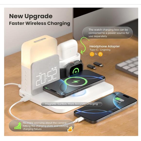 Alarm Clock Wireless Charger, 7in1, MagSafe NightLight, iPhoneProMaxWatchAirPods - Picture 2 of 6
